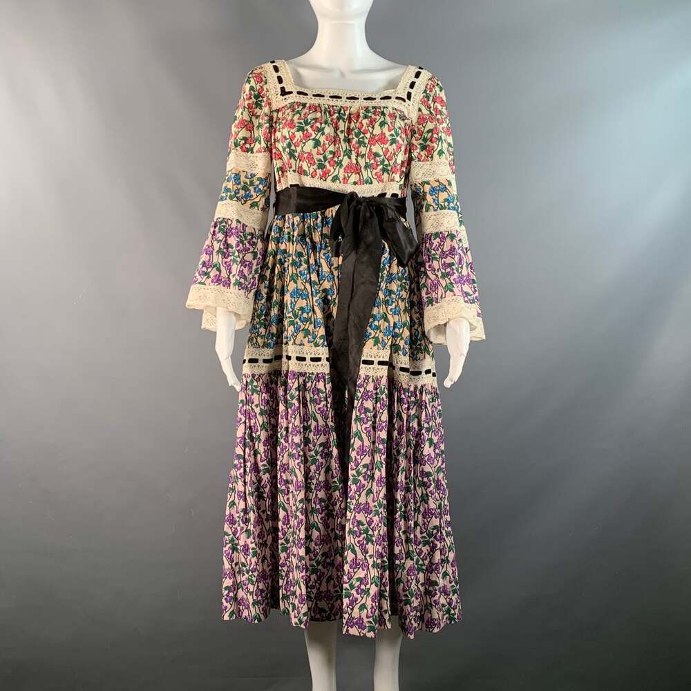 MARC JACOBS Size 6 Cream Multi-Color Floral A-Line Mid-Calf Dress